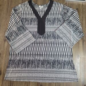 HG Twenty Six Tunic Blouse Women Plus 2X Black White Bohemian Boho